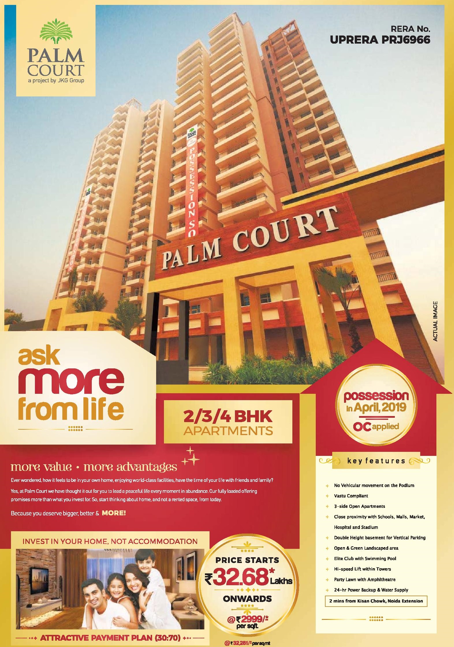 Book home @ Rs 2999 per sqft at JKG Palm Court in Greater Noida